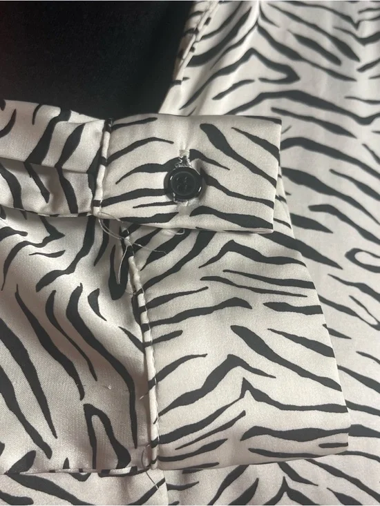 Zara Silky Zebra-Print Button Front Women's Top - Black & White - Picture 3 of 7